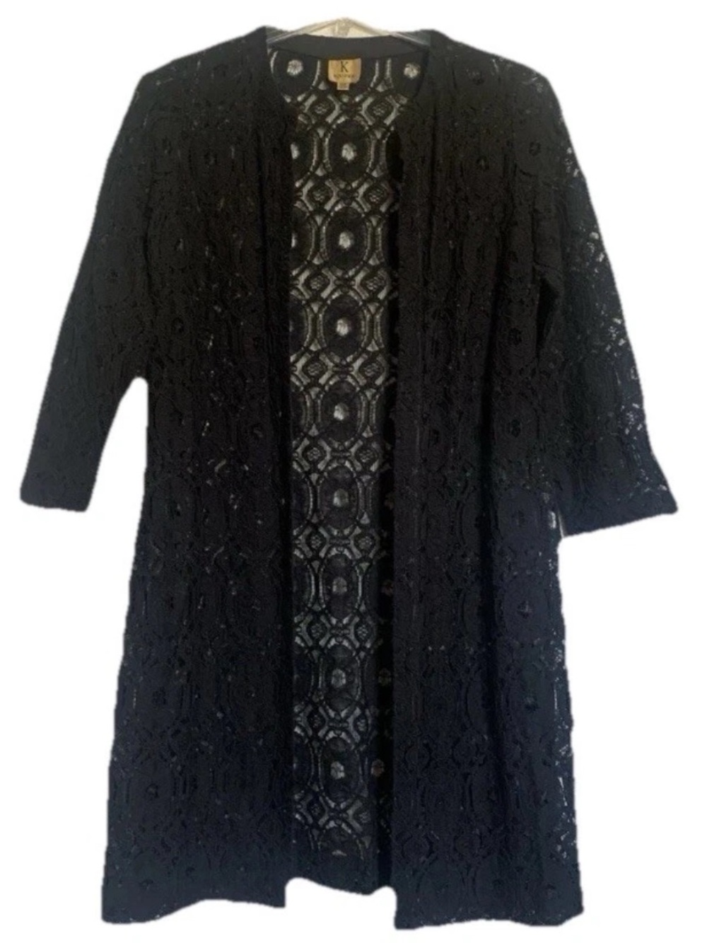 Kasper Evening Gold Label Open Front Lace Jacket Duster Black Size 12P